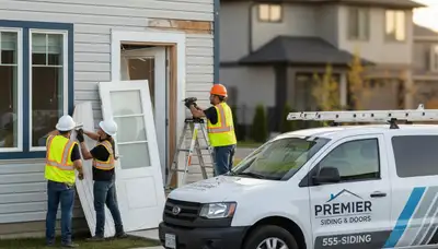 Technician repairing warped door frame with vinyl siding in Salt Lake City, UT