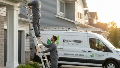 Technician performing gutter inspection on vinyl siding home in Salt Lake City, UT