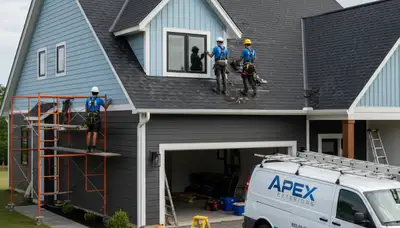 Vinyl siding contractors repairing storm-damaged roof in Salt Lake City, UT