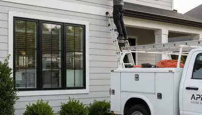 Technician repairing damaged vinyl siding on Salt Lake City home exterior