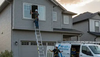 Vinyl siding and window repair experts fixing damaged frames in Salt Lake City, UT homes